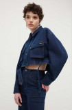 Cumpara ieftin Rotate geaca jeans femei, culoarea albastru marin, de tranzitie, oversize