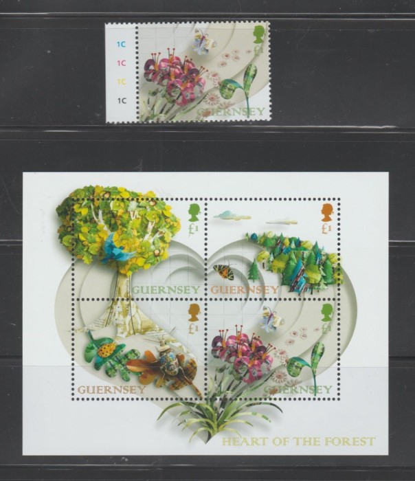 GUERNSEY 2022 IN INIMA PADURII - FAUNA SI FLORA - Serie 1 timbru + Bloc de 4 timbre MNH**