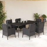 VidaXL Set mobilier de grădină cu perne, 7 piese, negru, poliratan