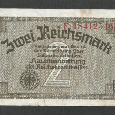 GERMANIA NAZISTA 2 MARCI REICHSMARK 1940 [8] P- 137b , 8 cifre , Litera F , VF