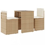 Cumpara ieftin Set bistro cu perne, 3 piese, bej, poliratan