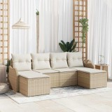 vidaXL Set de canapele pentru grădină cu pernă 6 pcs Bej Rattan poli 3345811