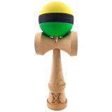 Kendama X Originala, Profesionala, Cyrax, din Lemn, Rubber Grip, 18 cm, Galben/Negru/Verde