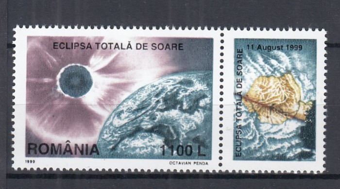 ROMANIA 1998 LP 1487 a ECLIPSA TOTALA DE SOARE SERIE CU VINIETA MNH