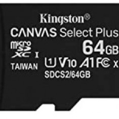 Card de memorie MicroSD Kingston Canvas Select Plus, 64GB, UHS-I, Class 10 + Adaptor SD