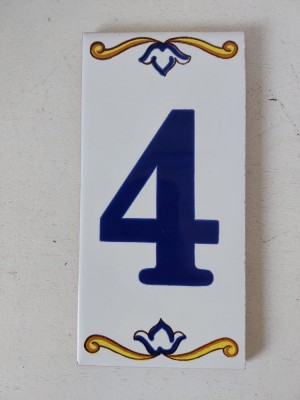 Placa ceramica cu numar de casa, nr. 4, frumos decorata, 15x7cm, Made in Spain foto