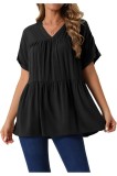 Tricou casual de vară cu guler &icirc;n V pentru femei, larg, cu m&acirc;neci scurte, model babydoll, bluză cu volan, tunica