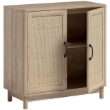 HOMCOM Bufet pentru living, mobilier de depozitare cu 2 uși din ratan, poliță reglabilă și margini rotunjite, 76 x 35 x 75,5 cm, stejar | Aosom Romani
