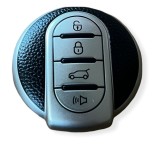 Husa Cheie Mini, smartkey 4 butoane, Gri cu aspect de piele, TPU AutoProtect KeyCars, Oem