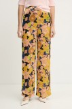 Morgan pantaloni culoarea galben, drept, high waist, PERY.F