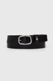 Tommy Jeans curea de piele femei, culoarea negru, AW0AW15836