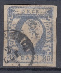 ROMANIA 1872 LP 31c REGELE CAROL I CU BARBA10 BANI ULTRAMARIN IMPRESIUNE DEFECTUOASA POINCON