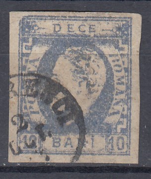 ROMANIA 1872 LP 31c REGELE CAROL I CU BARBA10 BANI ULTRAMARIN IMPRESIUNE DEFECTUOASA POINCON foto