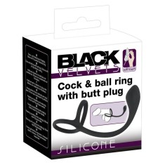 Inel pentru penis/testicule cu plug anal Cock &amp; ball ring with butt plug (22,5