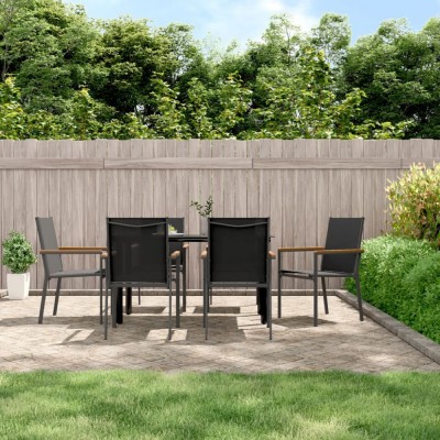 vidaXL Set mobilier de grădină, 7 piese, negru, textilenă și oțel foto