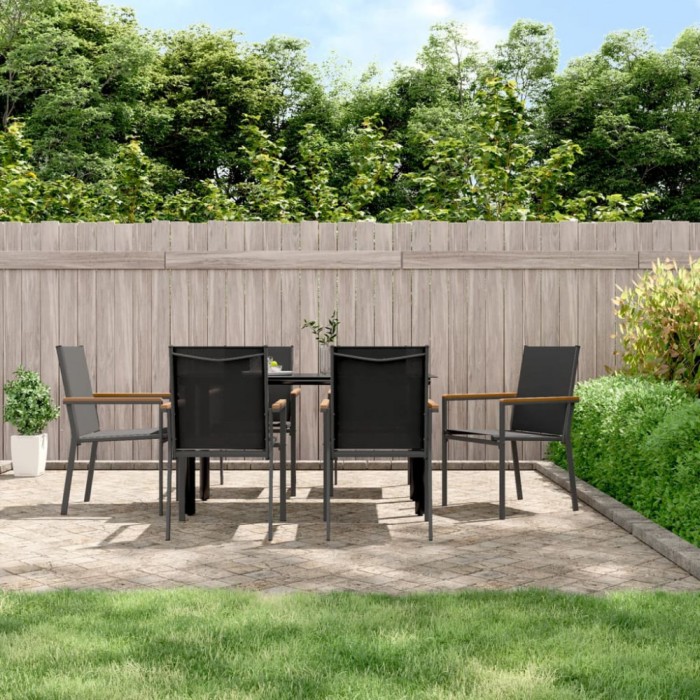 vidaXL Set mobilier de grădină, 7 piese, negru, textilenă și oțel