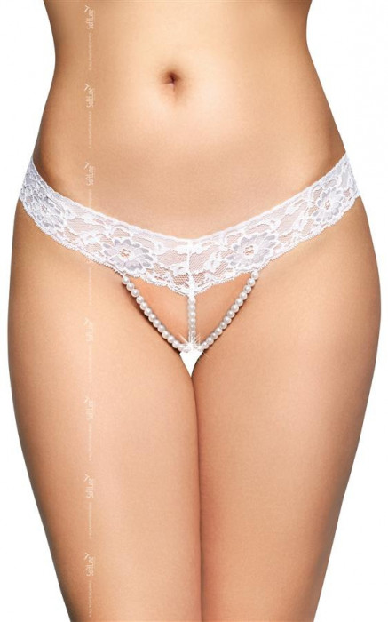 Bikini Sexy cu Perle Crotchless Alb M/L