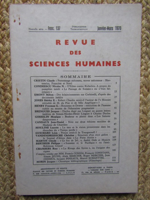 REVUE DES SCIENCES HUMAINES 1970