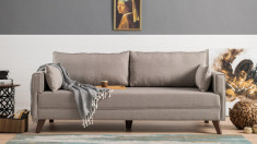 Canapea extensibila cu 3 Locuri Bella, Crem, 208 x 85 x 81 cm - Crem foto