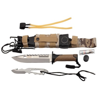 Cutit de vanatoare IdeallStore&amp;reg;, Thunder Clap, otel inoxidabil, 32.5 cm, bej, teaca inclusa foto