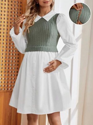 Rochie mini pentru alaptat, stil camasa, Maternity, alb, dama foto
