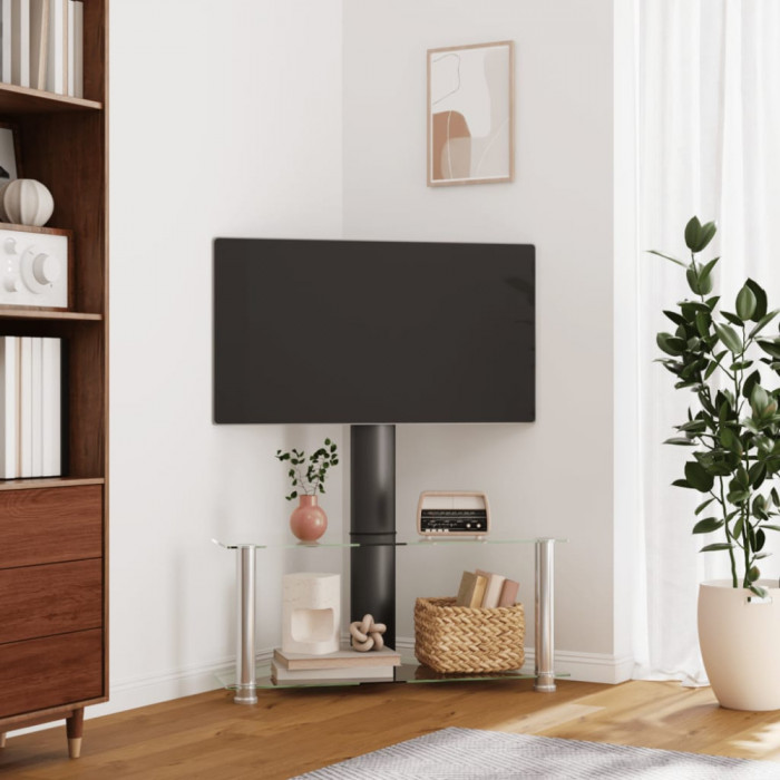 Suport TV de colt 2 niveluri pentru 32-70 inchi, negru/argintiu GartenMobel Dekor