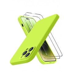 Husa silicon antisoc cu microfibra interior pentru Iphone 14 Pro Max Verde Neon