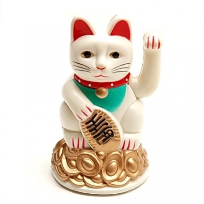 Pisica norocoasa Maneki Neko alba &amp;amp;#8211; 11.5 cm foto
