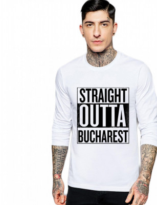 Bluza barbati alba - Straight Outta Bucuresti - M foto