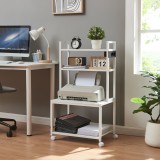 Masa mobila pentru imprimanta Svanaldsvipp cu rafturi si prize, alba