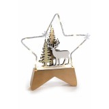 Decoratiune Ren lemn metal multicolor cu led 17x2x19.5 cm