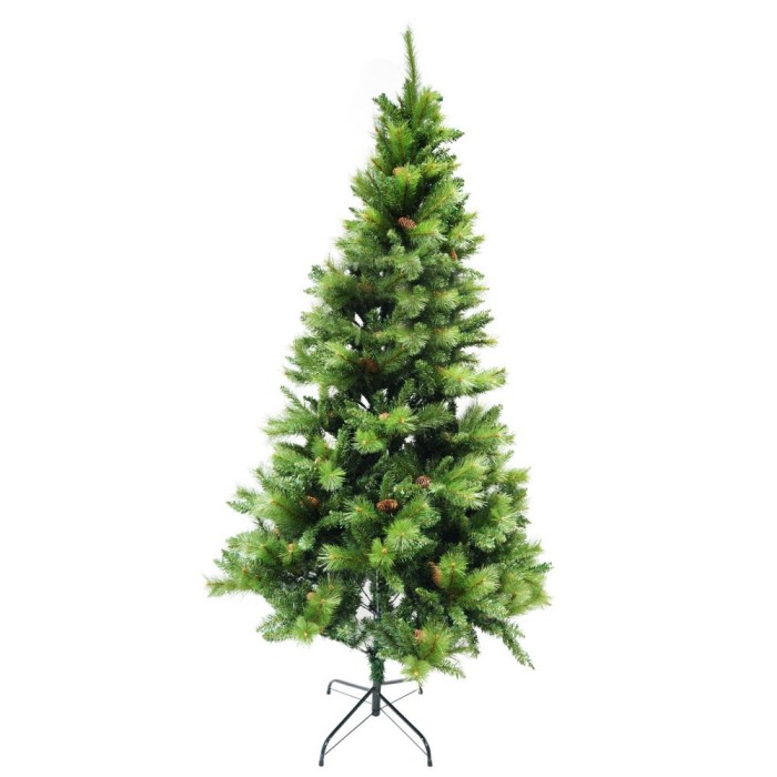 Brad de craciun artificial cu conuri de pin, 210 cm, suport metalic inclus, verde