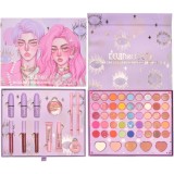 Set 13 piese cosmetice kevin&amp;coco, 6 lip gloss, 2 gloss drip, ceara sprancene, crema blus, creion , paleta farduri 50 culori nuante rose/nude/maro, cu