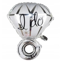 Balon din Folie Metalizata, Flippy, Figurina Inel de Logodna, Model Diamant, Tema Nunta, 60 cm, Ambalaj Individual, Pai Inclus, Umflare cu Aer sau Hel foto