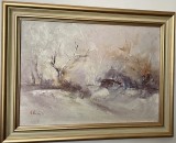 Iarna-U/C realizat de artistul Gheorghe Mocanu &icirc;n tehnica cuțit, Natura, Ulei, Realism