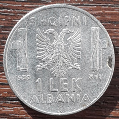 (M2572) MONEDA ALBANIA - 1 LEK 1939, OCUPATIE ITALIANA, VITTORIO EMANUELE III