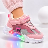 Cumpara ieftin Pantofi sport cu luminite, Model Bubudoo, Piele ecologica, Fete, Roz (Marime