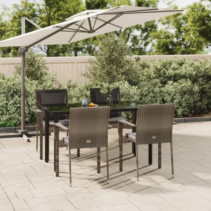vidaXL Set mobilier grădină cu perne, 5 piese, negru și gri, poliratan 3185115