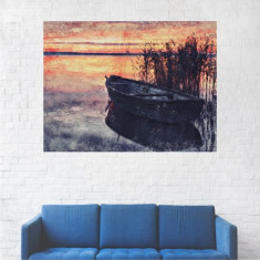 Tablou Canvas, Barca la Malul Lacului, Apus - 80 x 100 cm foto