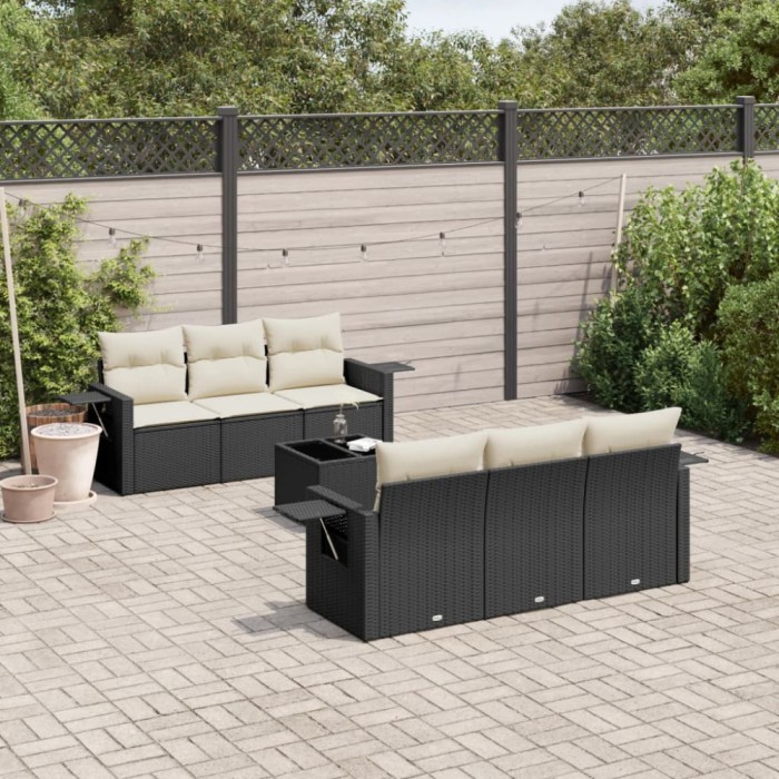 Gossi set canapele de gradina cu perne, 7 piese, negru, poliratan