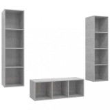 Cumpara ieftin Set de dulapuri TV, 3 piese, gri beton, lemn prelucrat