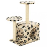 Cumpara ieftin Ansamblu pisici, stalpi funie sisal, 60cm, imprimeu labute, bej