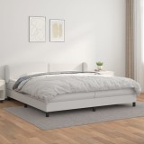 Cumpara ieftin Pat cu arcuri, cu saltea, alb, 200x200 cm, piele ecologică