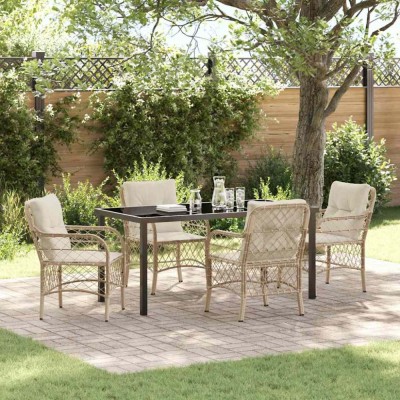 vidaXL Set de masă pentru grădină cu pernă 5 pcs Bej Rattan poli 3380228 foto