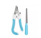 Cumpara ieftin Cleste unghii pentru pisici si caini, cu pila inclusa, maner ergonomic antiderapant, lame inox, 14 x 1.5 cm, albastru
