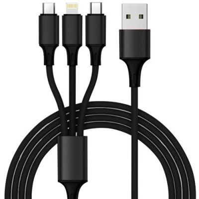 Cablu Izoxis 3in1 incarcare rapida, micro USB, type C, iphone 115 cm - Negru foto