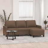 VidaXL Canapea cu 3 locuri cu taburet, maro, 180 cm, material textil
