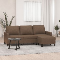 vidaXL Canapea cu 3 locuri cu taburet, maro, 180 cm, material textil