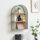 Raft de perete verde cu 3 polite, design arcuit, 53x34,5x13,5 cm