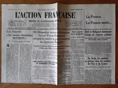 Ziare Vechi -L ACTION FRANCAISE 1943 - al doilea Război mondial. foto